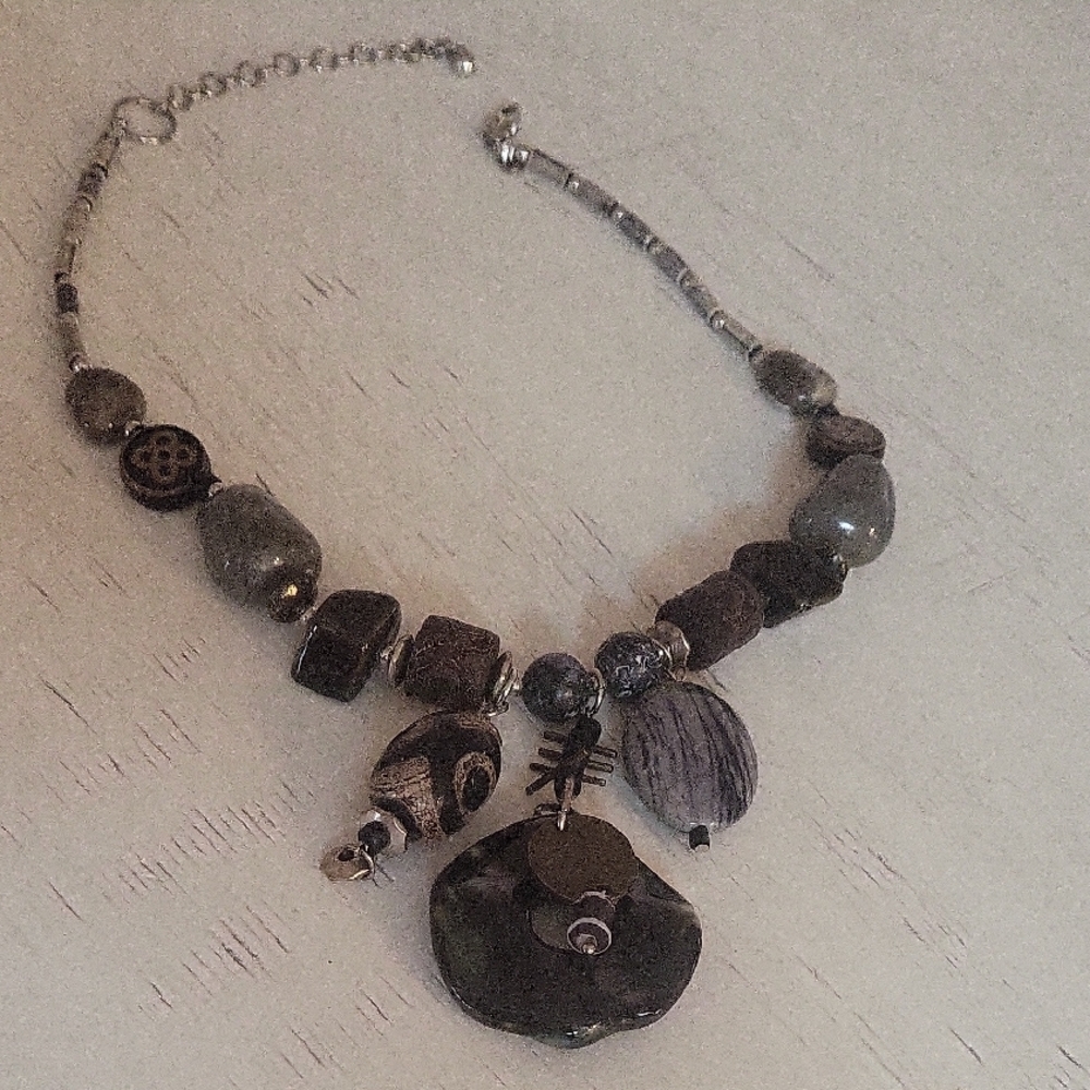 Real Stone Necklace with Silver Accents.one Of A Kind